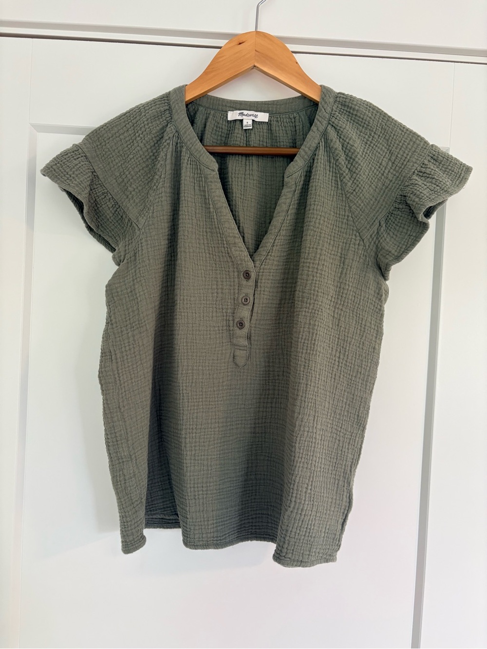 Madewell Soft Green Cotton Gauze Henley Top